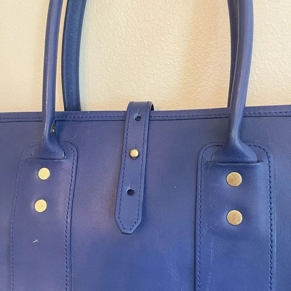 J.W. Hulme Co Leather Tote Bag Blue USA Made Heritage Workwear Carryall READ
